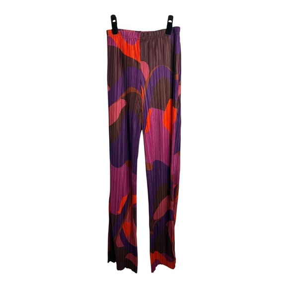 Pretty Little Thing Plisse High Waisted Wide Leg Trousers Pink Purple‎ Print 4 - Picture 9 of 11